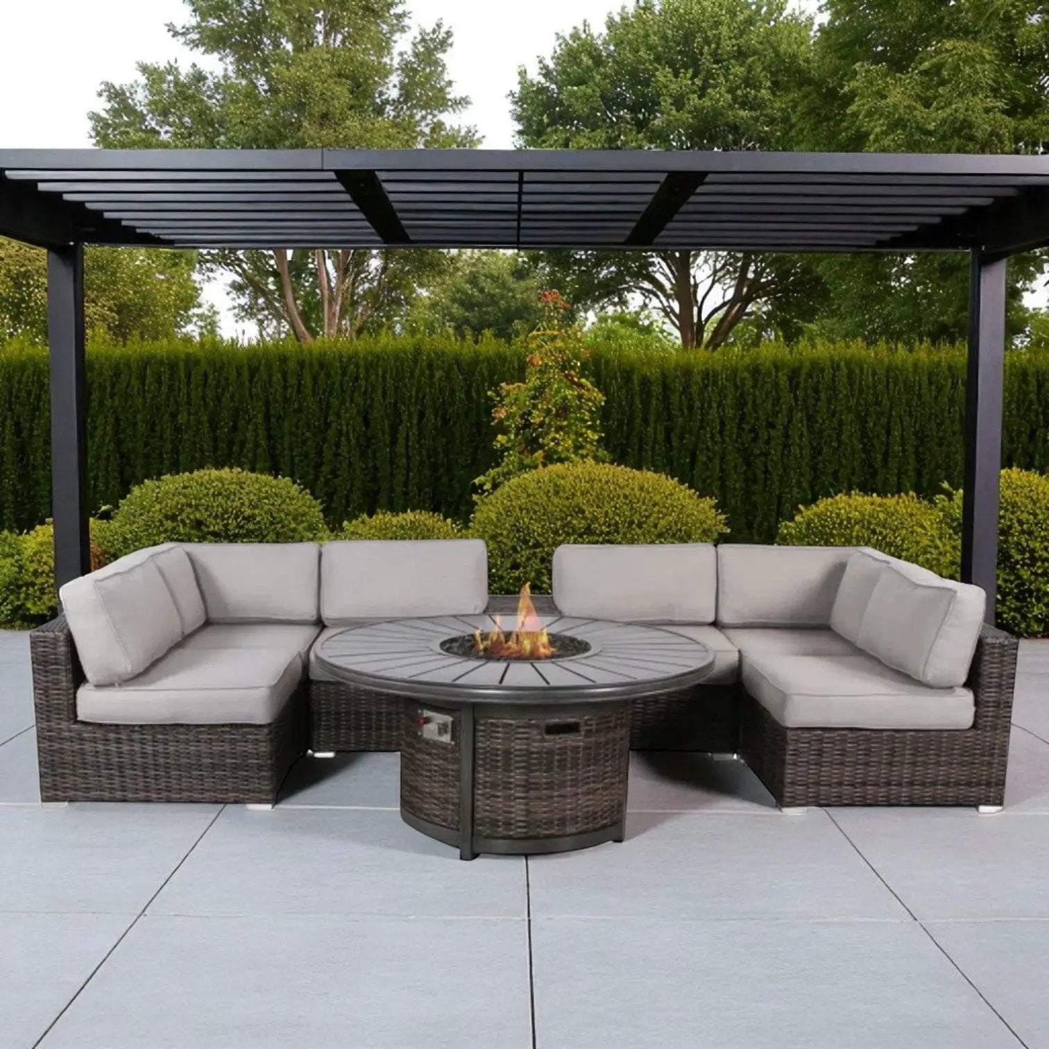 Rattan Patio Set With Comfortable Cushions And Fire Pit by HouseOfZazla