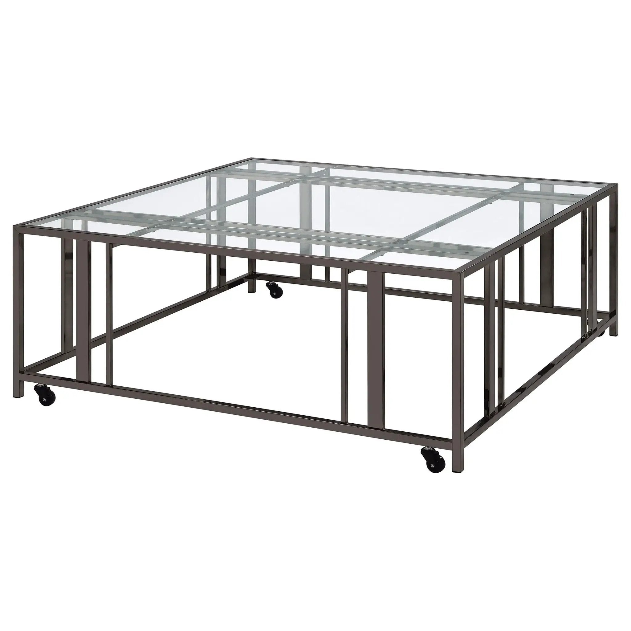 Adri Square Glass Top Coffee Table with Casters Black Nickel by Unique Piece Furniture