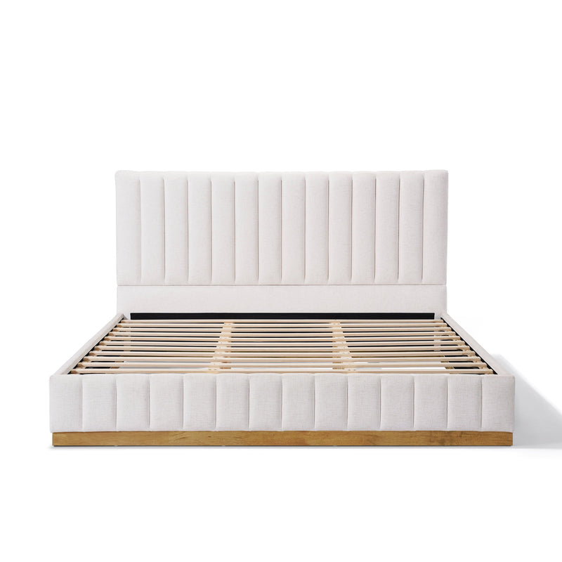 King Size Bed Frame With Linen Upholstery and Solid Wood Base by HouseOfZazla