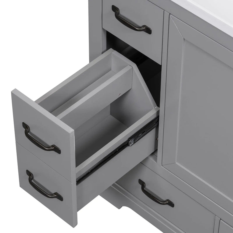 36" Bathroom Vanity Without Sink, Cabinet Base Only, 6 Drawers, Multi Functional Drawer Divider, Adjustable Shelf - Gray