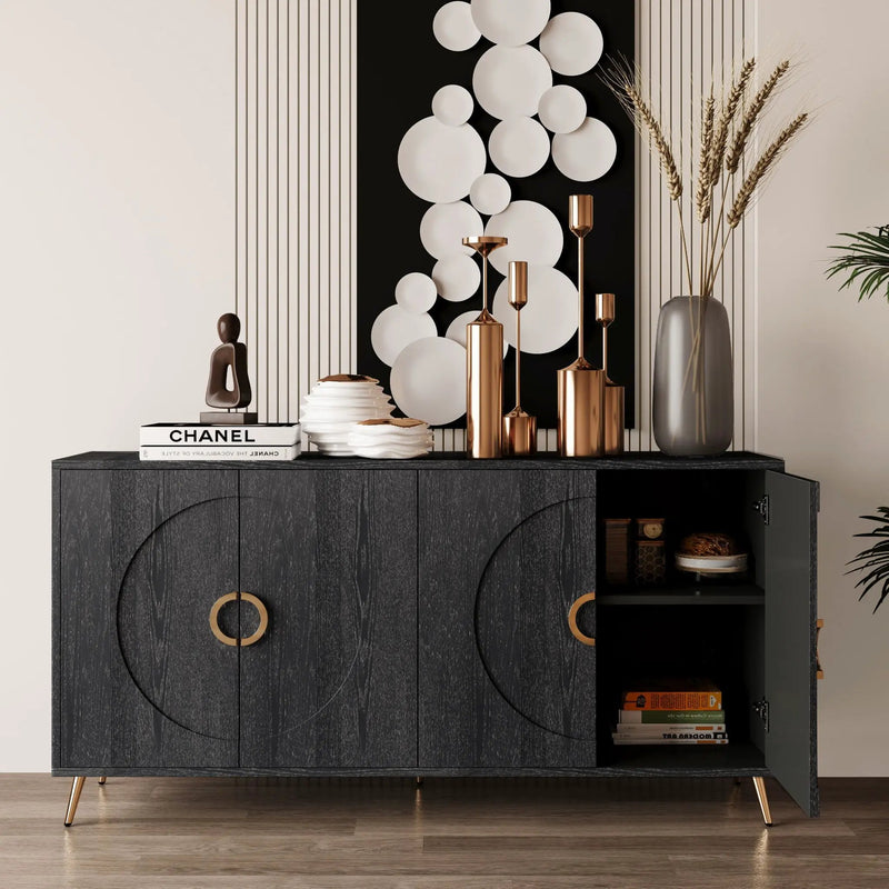 Modern Lacquered 4 Door Wooden Cabinet Sideboard Buffet Server Cabinet Storage Cabinet, For Living Room, Entryway, Hallway, Office, Kitchen And Dining Room by Unique Piece Furniture