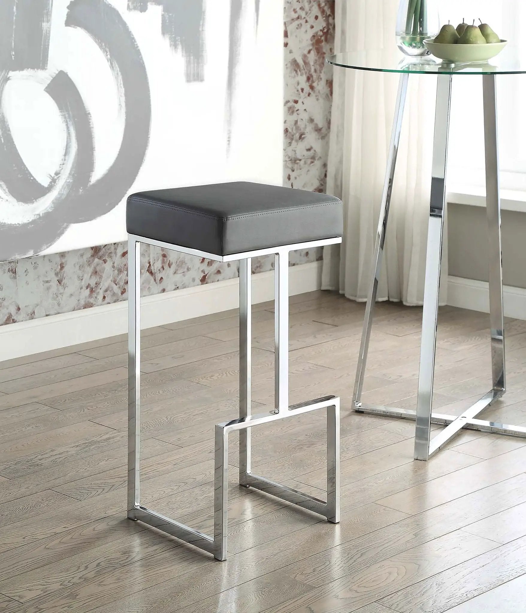 Gervase Square Bar Stool Grey and Chrome by Unique Piece Furniture