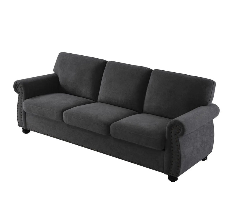 Soft Sofa, Upholstered 3 Seater Couch With High Density Foam, Loose Back Cushions And Turned Legs by HouseOfZazla