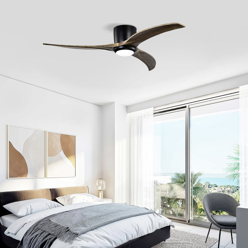 52" Flush Mount Solid Wood Blades Ceiling Fan with Lights and Remote Control by HouseOfZazla