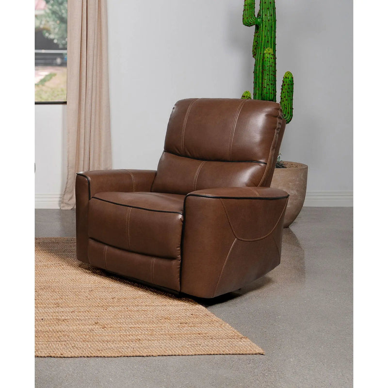 Denson - Upholstered Power Recliner Chair With USB Charging And Smooth Button Recline - Brown by Unique Piece Furniture