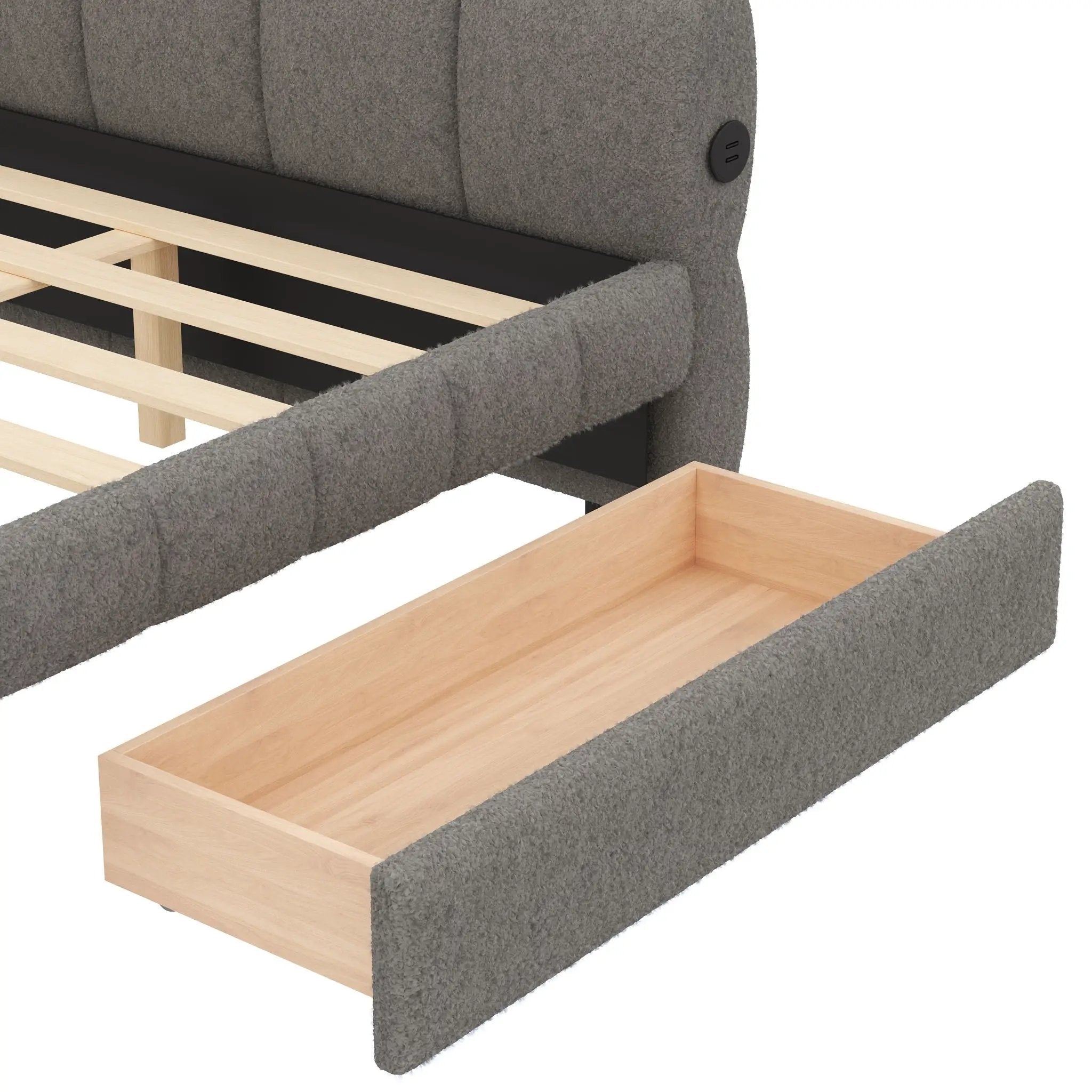 Upholstered Platform Bed With USB Charging And 2 Storage Drawers by HouseOfZazla
