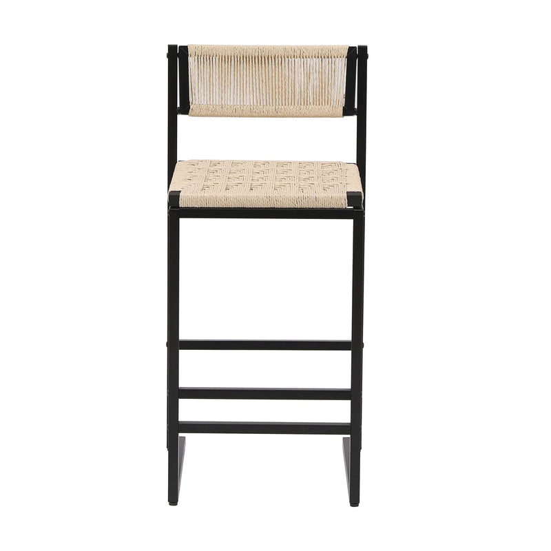 Style B, Woven Bar Stools With Backrest, Paper Rope Weave Dining Chairs For Kitchen Island - Creamy White by HouseOfZazla