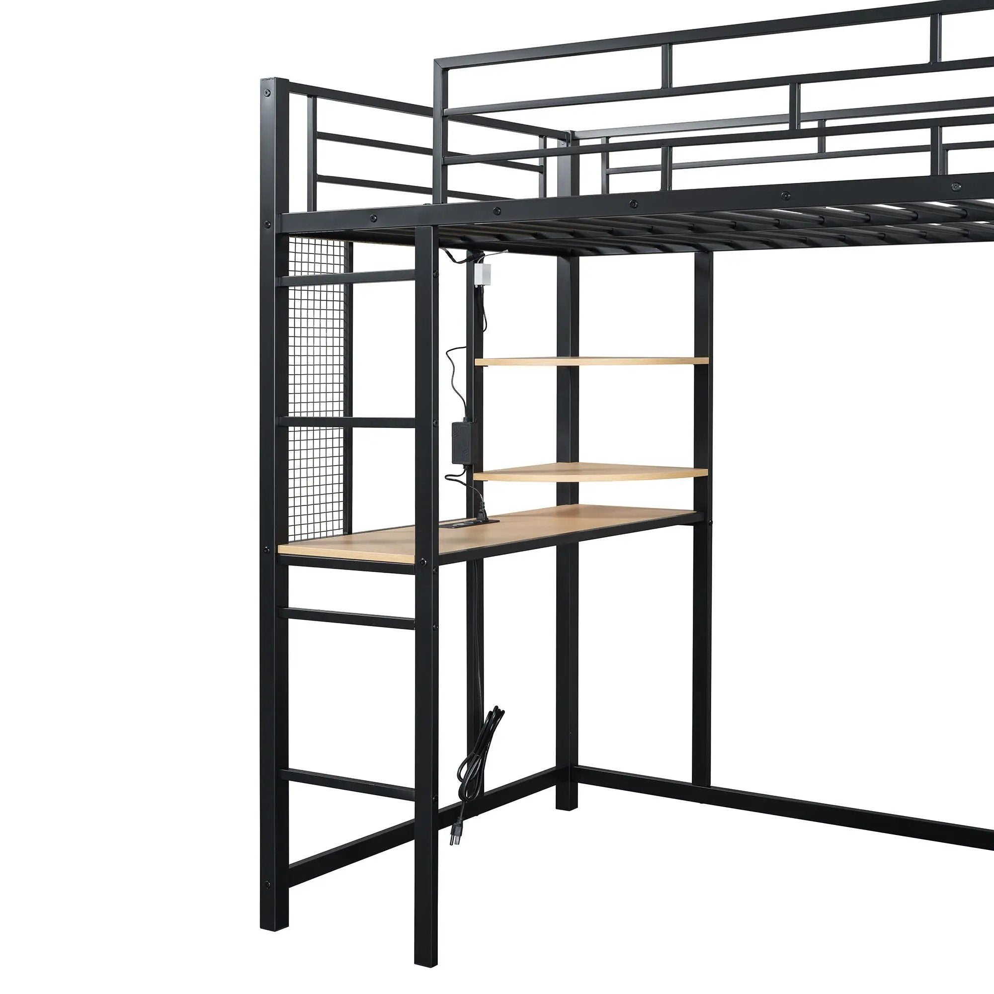 Loft Bed With Desk, Shelves, Power Outlet, LED Light And Wardrobe by HouseOfZazla