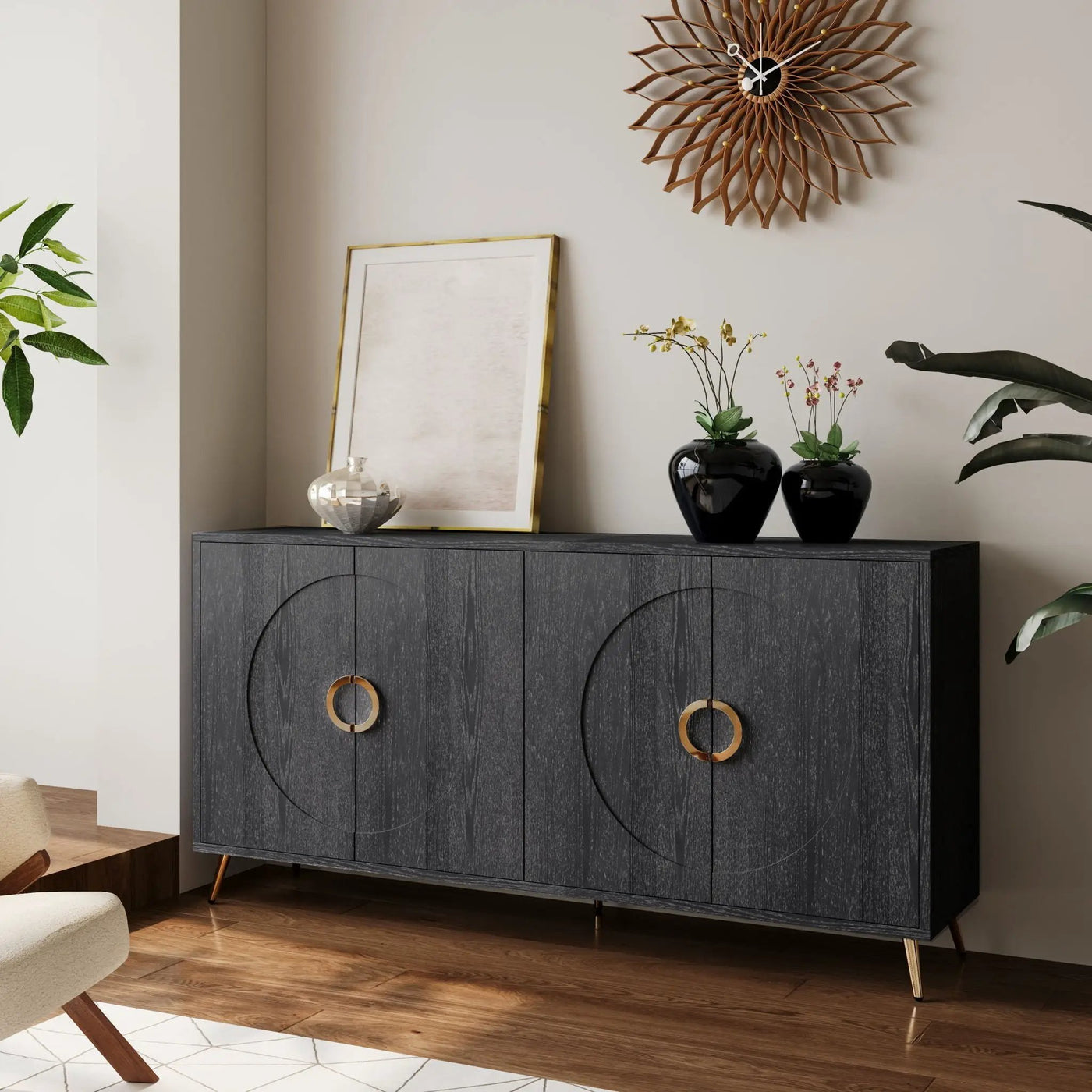 Modern Lacquered 4 Door Wooden Cabinet Sideboard Buffet Server Cabinet Storage Cabinet, For Living Room, Entryway, Hallway, Office, Kitchen And Dining Room by HouseOfZazla