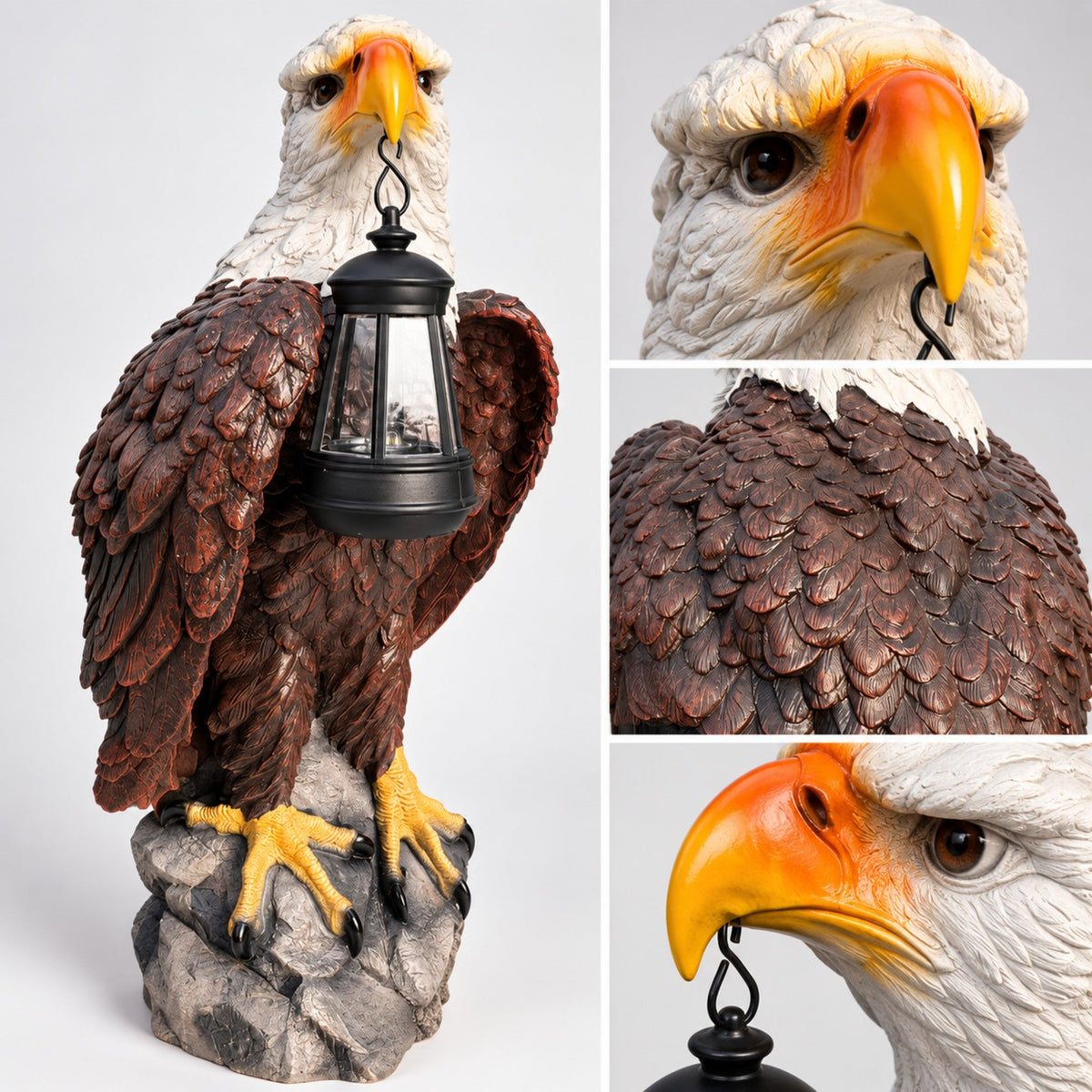 23.23-Inch Solar Bald Eagle Statue with Lantern, Outdoor Garden Decor for Patio and Yard, photo 4 of 10