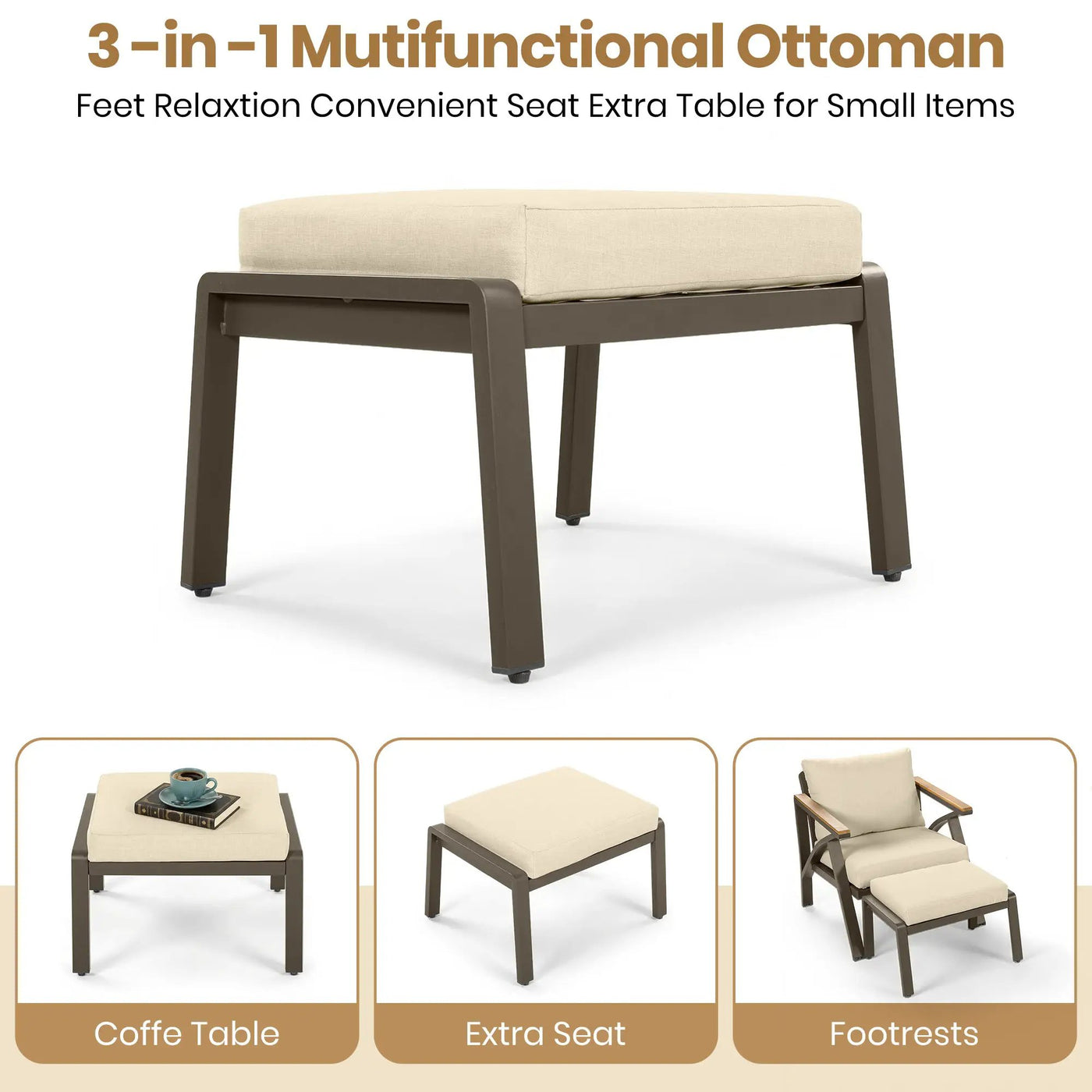 6-Piece Outdoor Patio Furniture Set with Steel Frame Sofa & Acacia Wood Table by HouseOfZazla