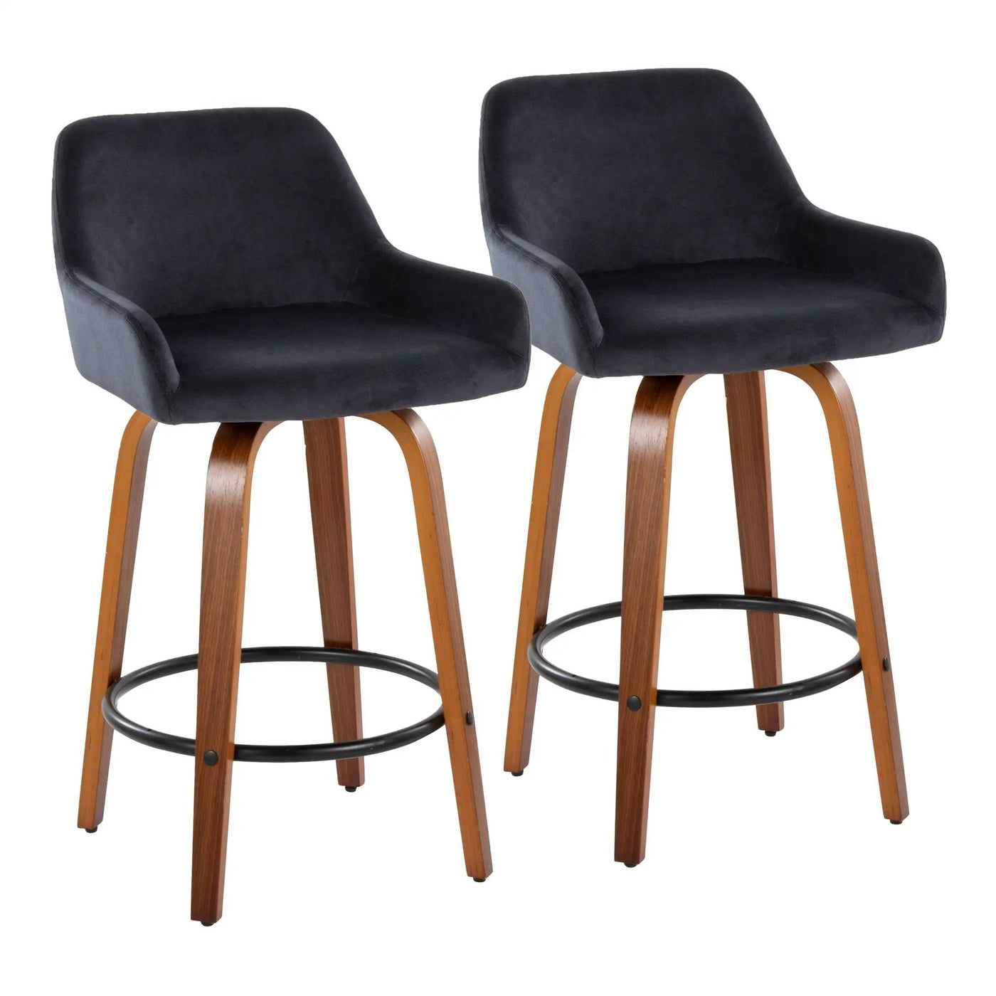 Daniella - Contemporary Fixed Height Counter Stool With Swivel With Round Footrest (Set of 2) by HouseOfZazla