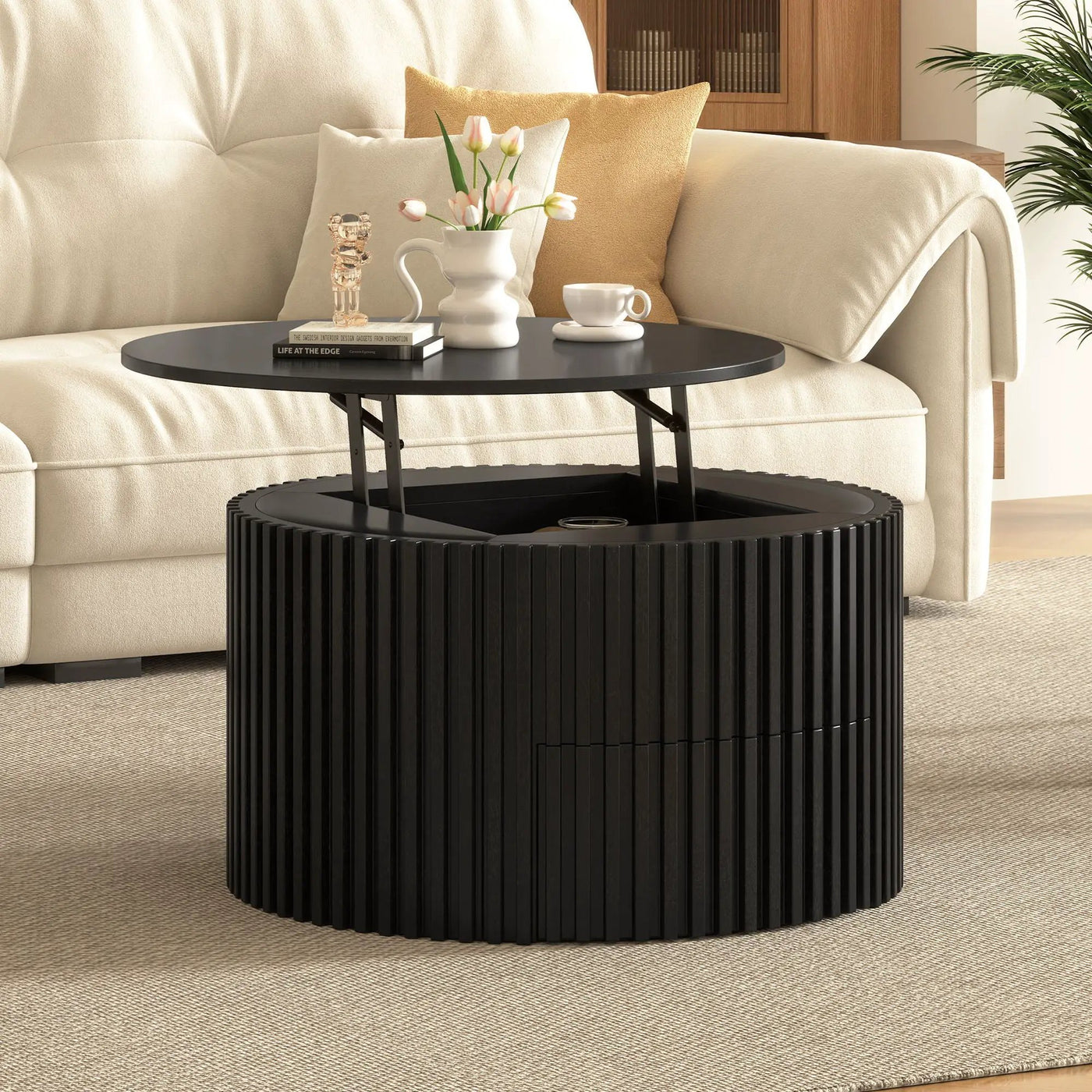 Round Lift Top Coffee Table With Hidden Storage For Living Room by HouseOfZazla