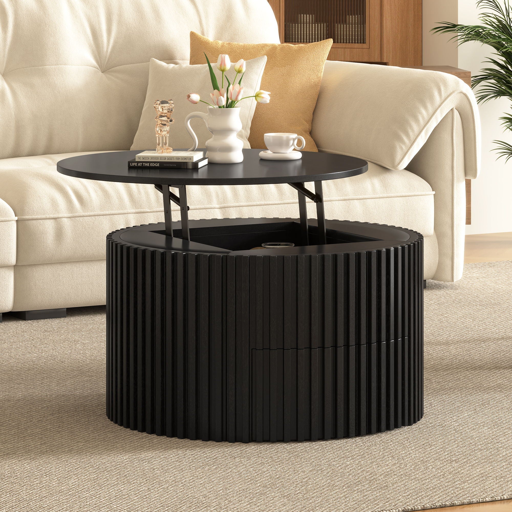 Round Lift Top Coffee Table With Hidden Storage For Living Room by HouseOfZazla