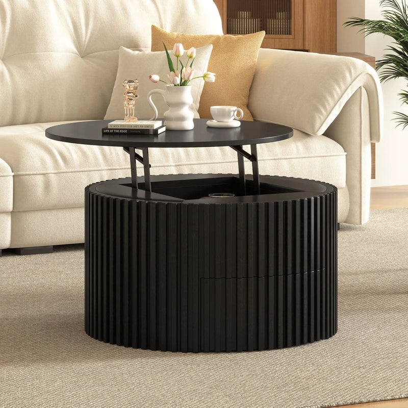 Round Lift Top Coffee Table With Hidden Storage For Living Room by HouseOfZazla