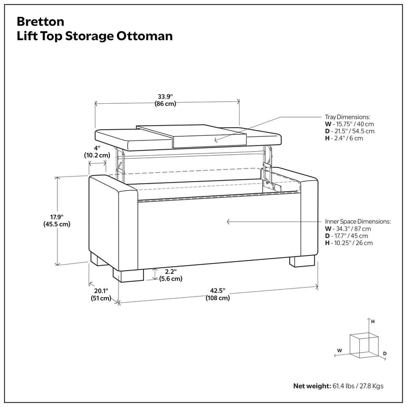 Bretton - Lift Top Storage Ottoman - Deep Umber Brown by HouseOfZazla