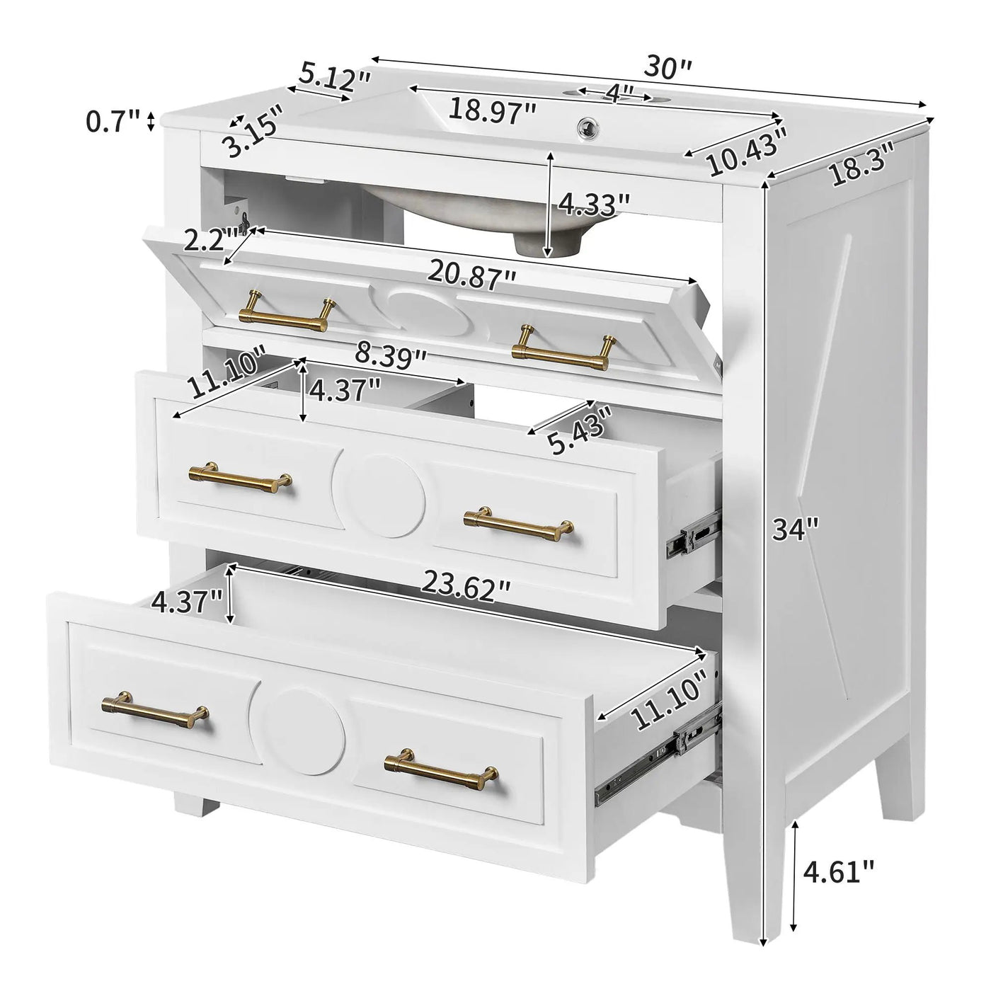Retro Bathroom Vanity With Sink Combo, Free Standing Single Set With 3 Drawers by HouseOfZazla