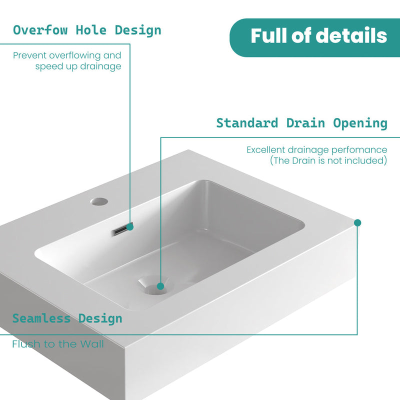 Glossy White Integrated Solid Surface Basin Without Drain & Faucet by HouseOfZazla