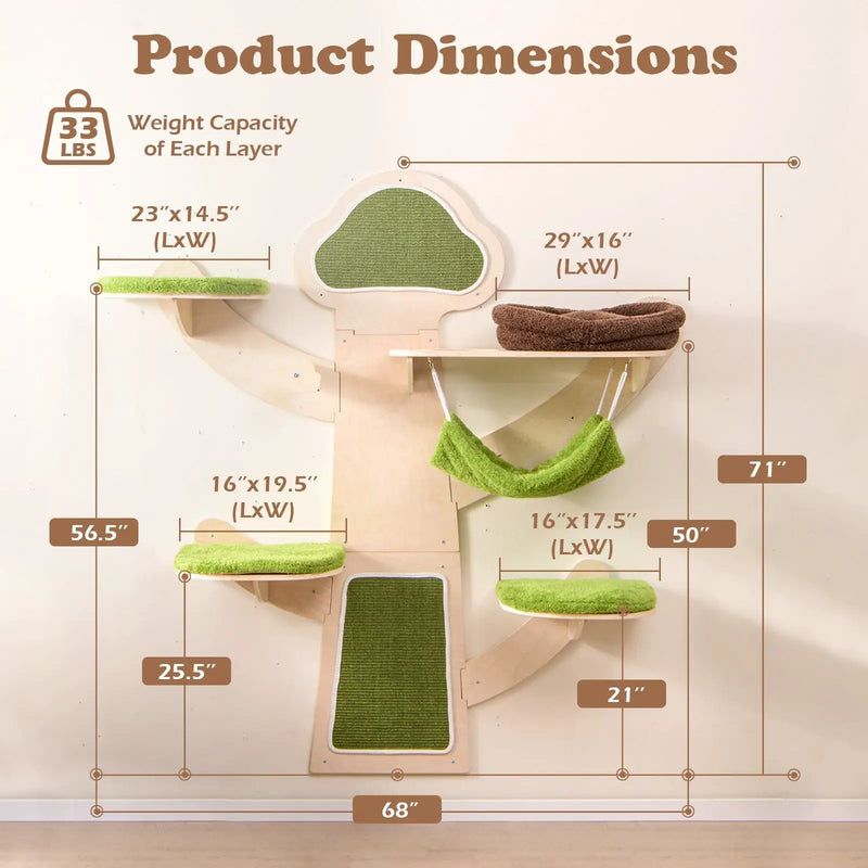 Wall-Mounted Cat Tower Cat Wall Shelves Furniture with Bed-Green by DirectDeals