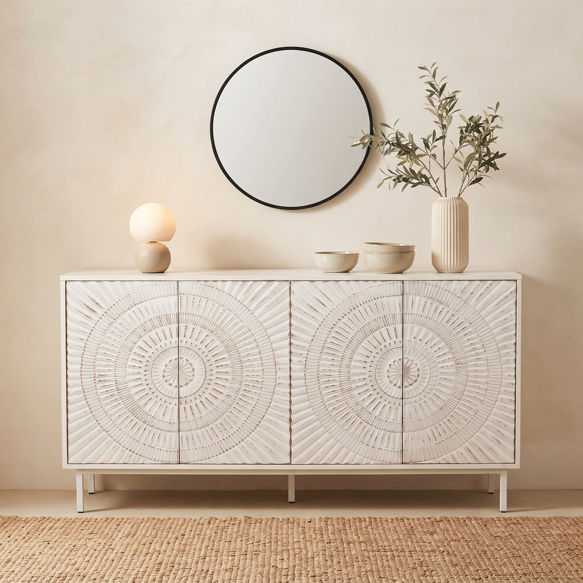 Shabby Chic Wood Sideboard Buffet with Storage Hutch - White, photo 2 of 10