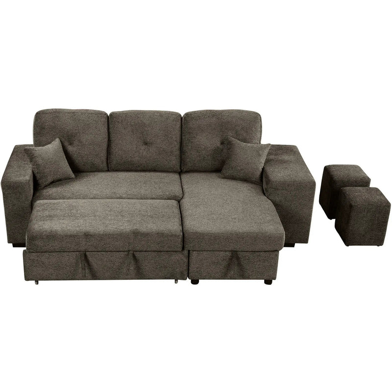Reversible Sleeper Sectional Sofa Bed With Side Shelf And 2 Stools, Pull-Out L-Shaped Sofa Bed, Corner Sofa-Bed With Storage Chaise Left / Right Hande For Living Room by HouseOfZazla