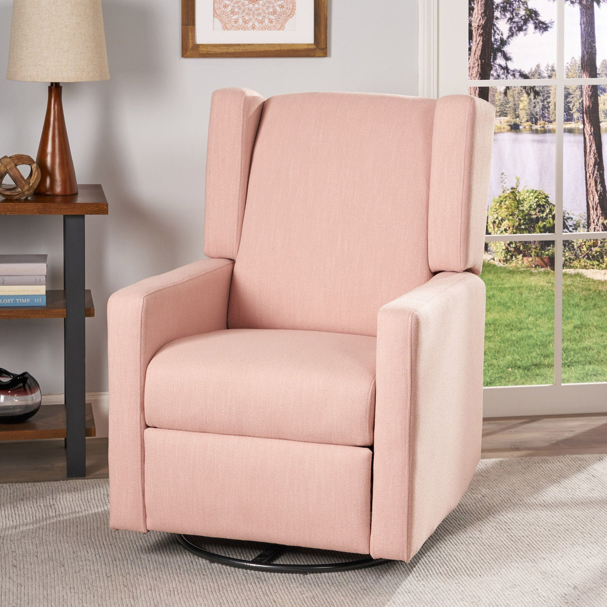 Landau Contemporary Fabric Upholstered Swivel Recliner, photo 14 of 21