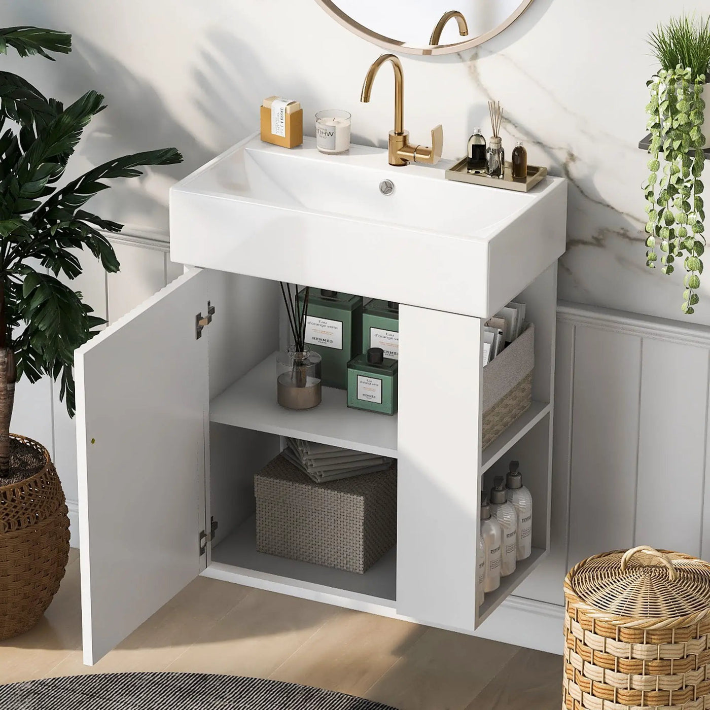 Modern Floating Bathroom Vanity With Ceramic Basin Perfect For Small Bathrooms by Unique Piece Furniture