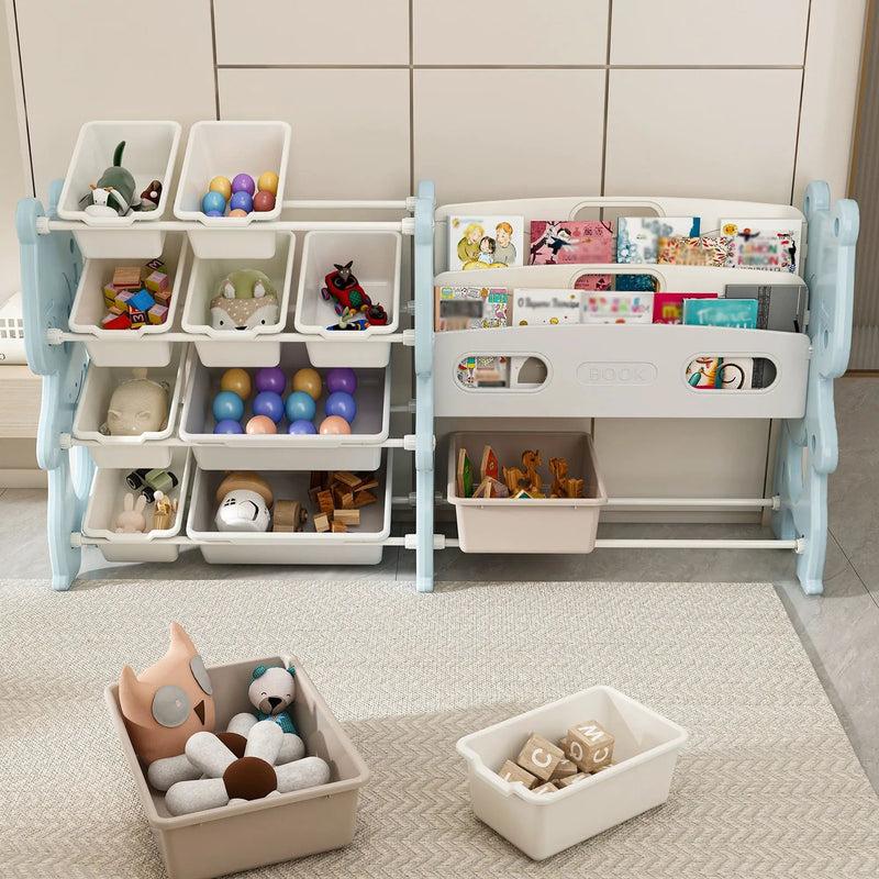 Kids Toy Storage Organizer With 2 Tier Bookshelf, Toy Storage With 12 Bins by HouseOfZazla