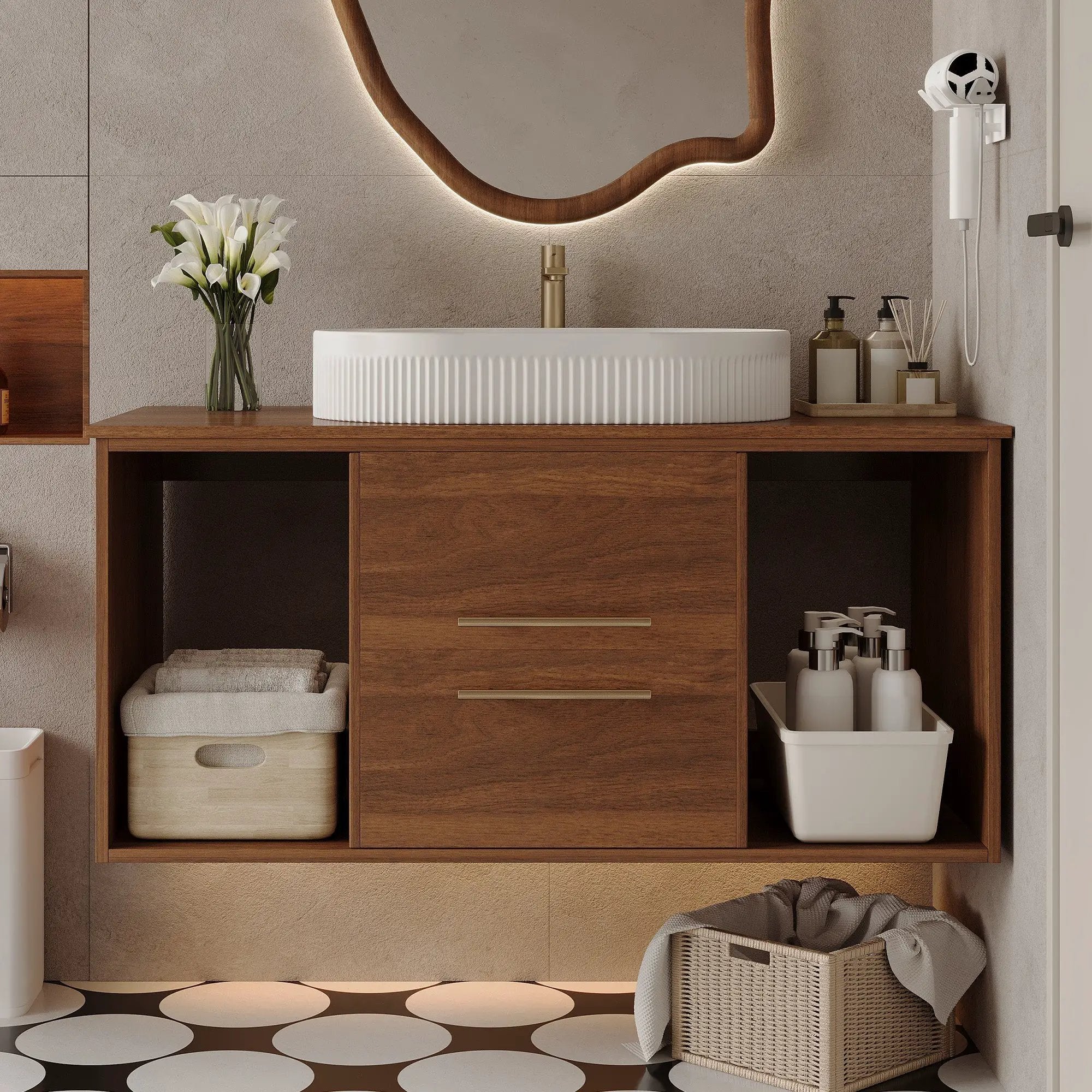 Wall-Mounted Bathroom Vanity with Ceramic Sink by HouseOfZazla