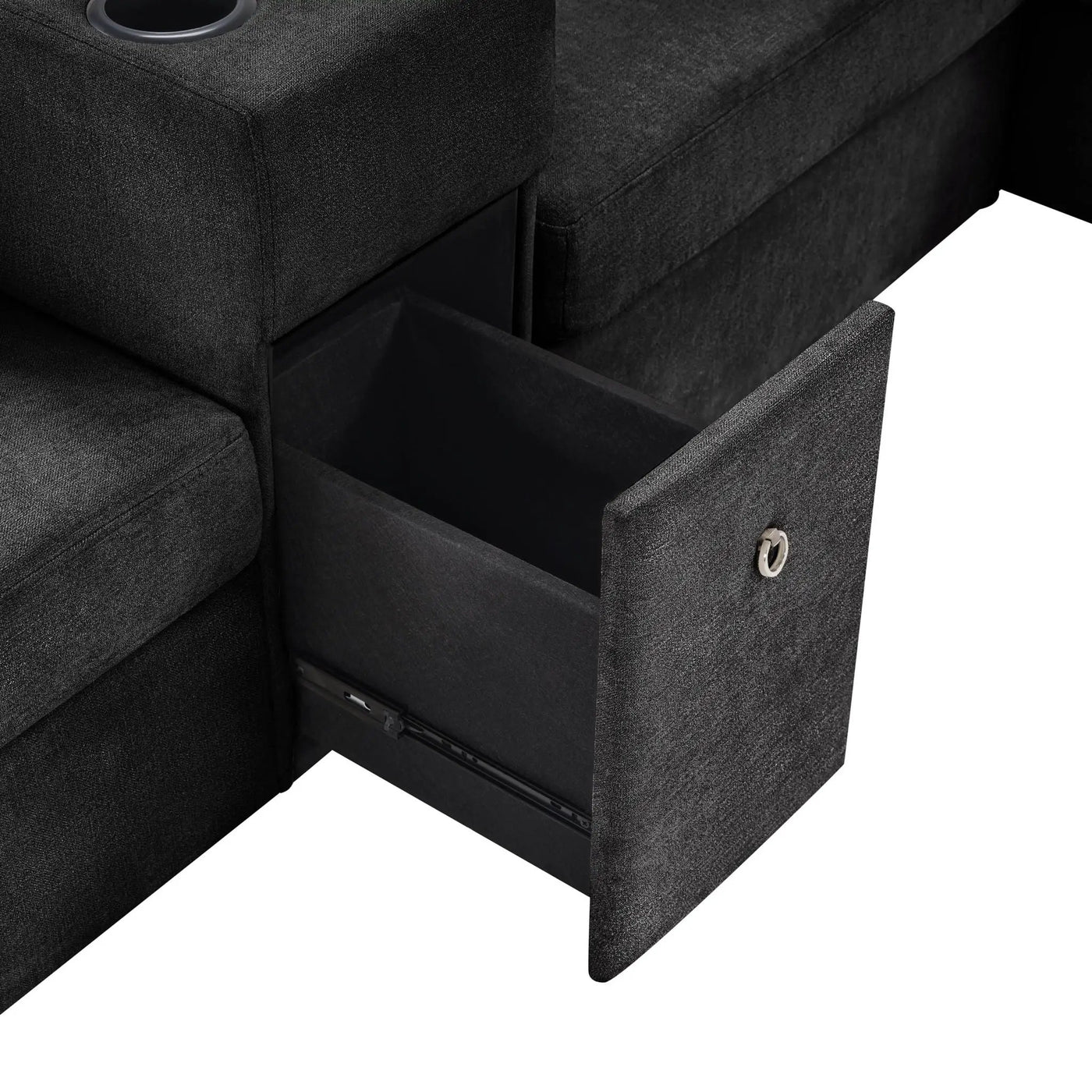 Modular 5 Seat U-Shape Sectional Sofa With Chaise Lounge, Built In Cup Holders And Storage Drawer by HouseOfZazla
