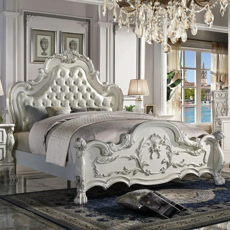 Dresden - Queen Bed - Synthetic Leather & Bone White by Unique Piece Furniture