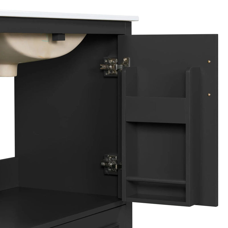 Bathroom Vanity With Sink, 1 Divided Drawer And 2 Soft Close Doors With Double Shelf