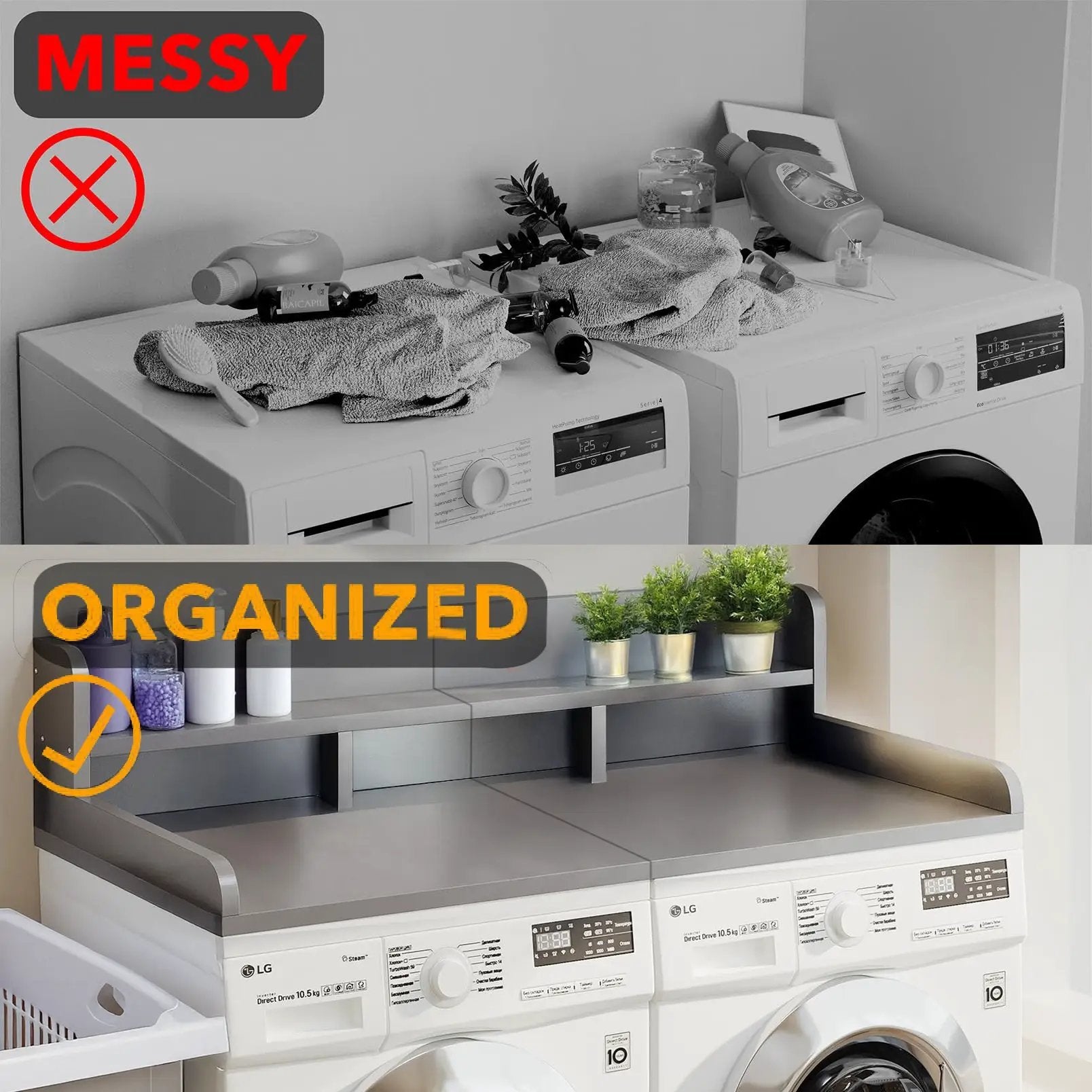 Washer Dryer Countertop with Non-slip Pads, Gray by HouseOfZazla