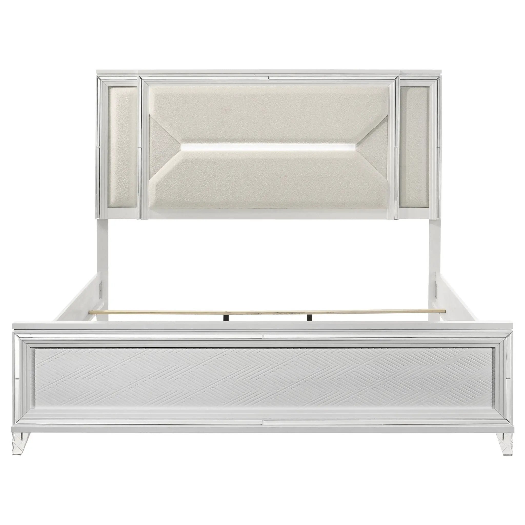Marmore 64-inch Eastern King Panel Bed LED Headboard White by Unique Piece Furniture