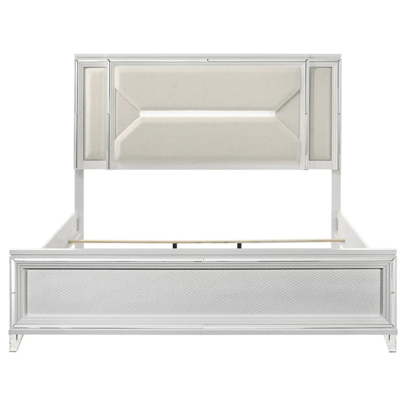 Marmore 64-inch Eastern King Panel Bed LED Headboard White by Unique Piece Furniture