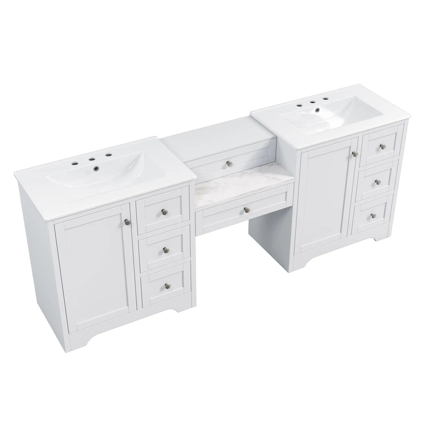Double Sink Bathroom Vanity With Countertop, 2 Ceramic Sinks, 6 Drawers by HouseOfZazla