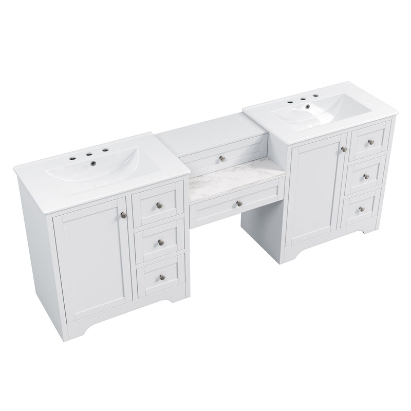 Double Sink Bathroom Vanity With Countertop, 2 Ceramic Sinks, 6 Drawers by HouseOfZazla