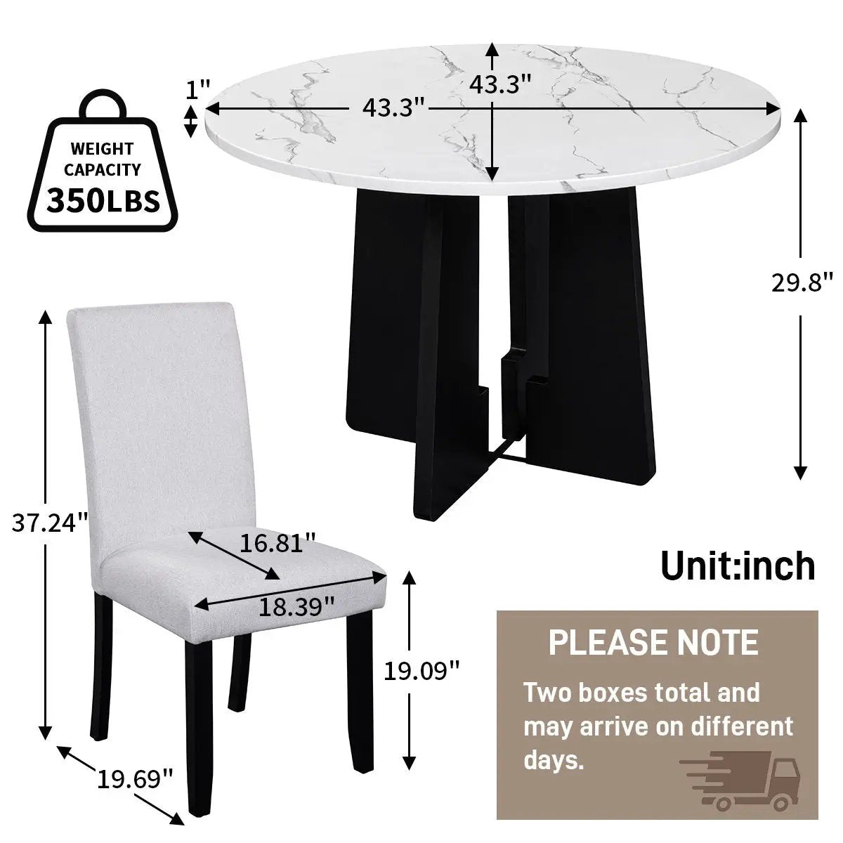 5 Piece Round Dining Table Set, Modern Dining Table And 4 Upholstered Chairs For Dining Room by HouseOfZazla