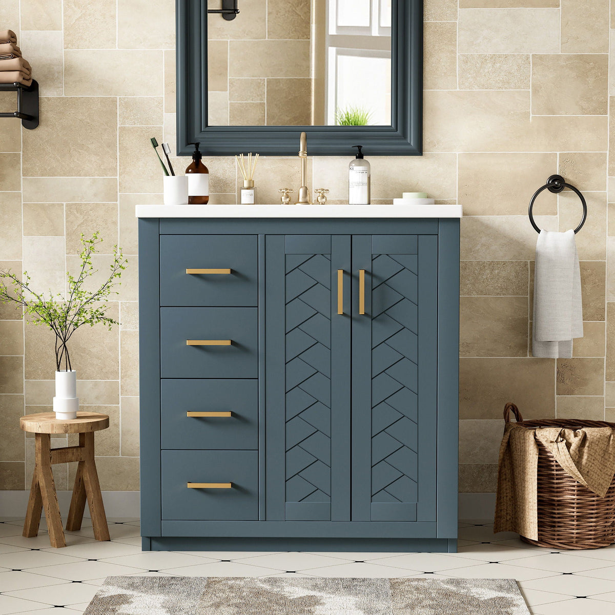 Ceramic Sink Combo, Freestanding Vanity Set With 3 Drawers & Soft Closing Doors, photo 25 of 35