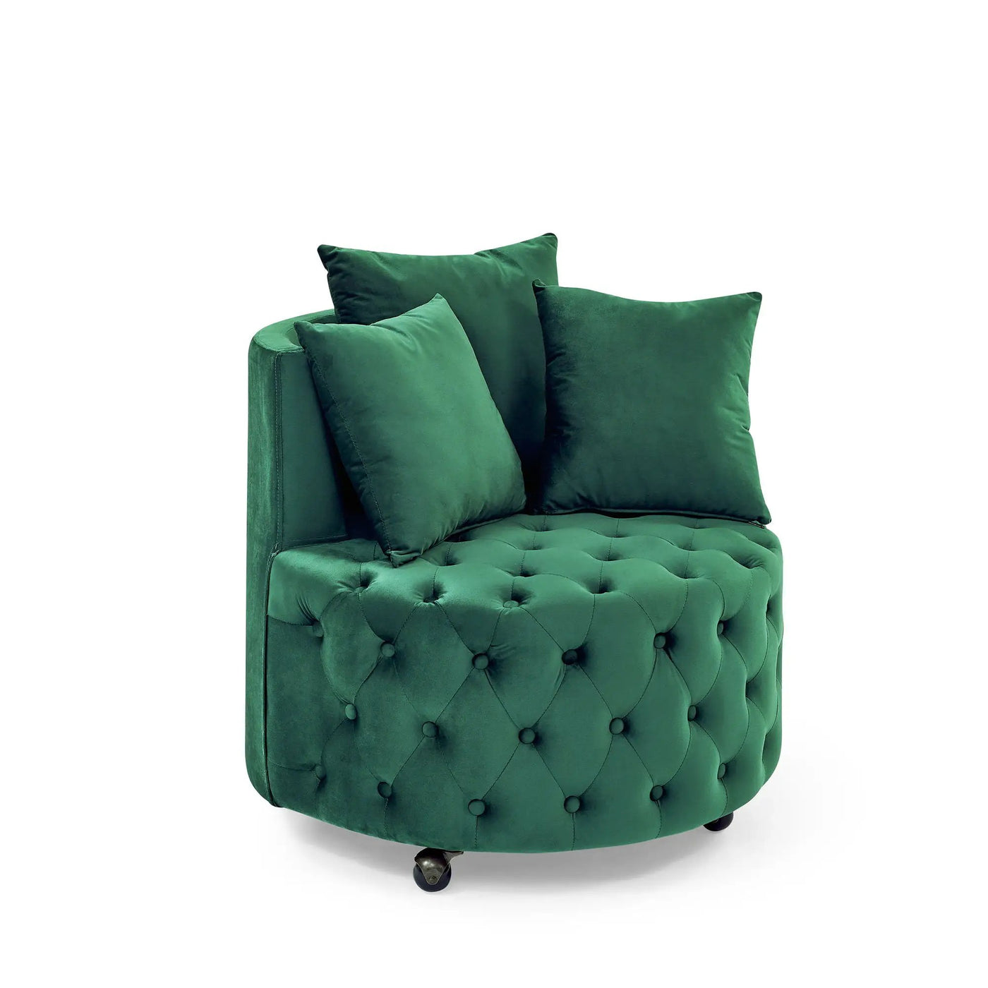 Modern Upholstered Swivel Chair With Button Tufted Design And Movable Wheels by HouseOfZazla