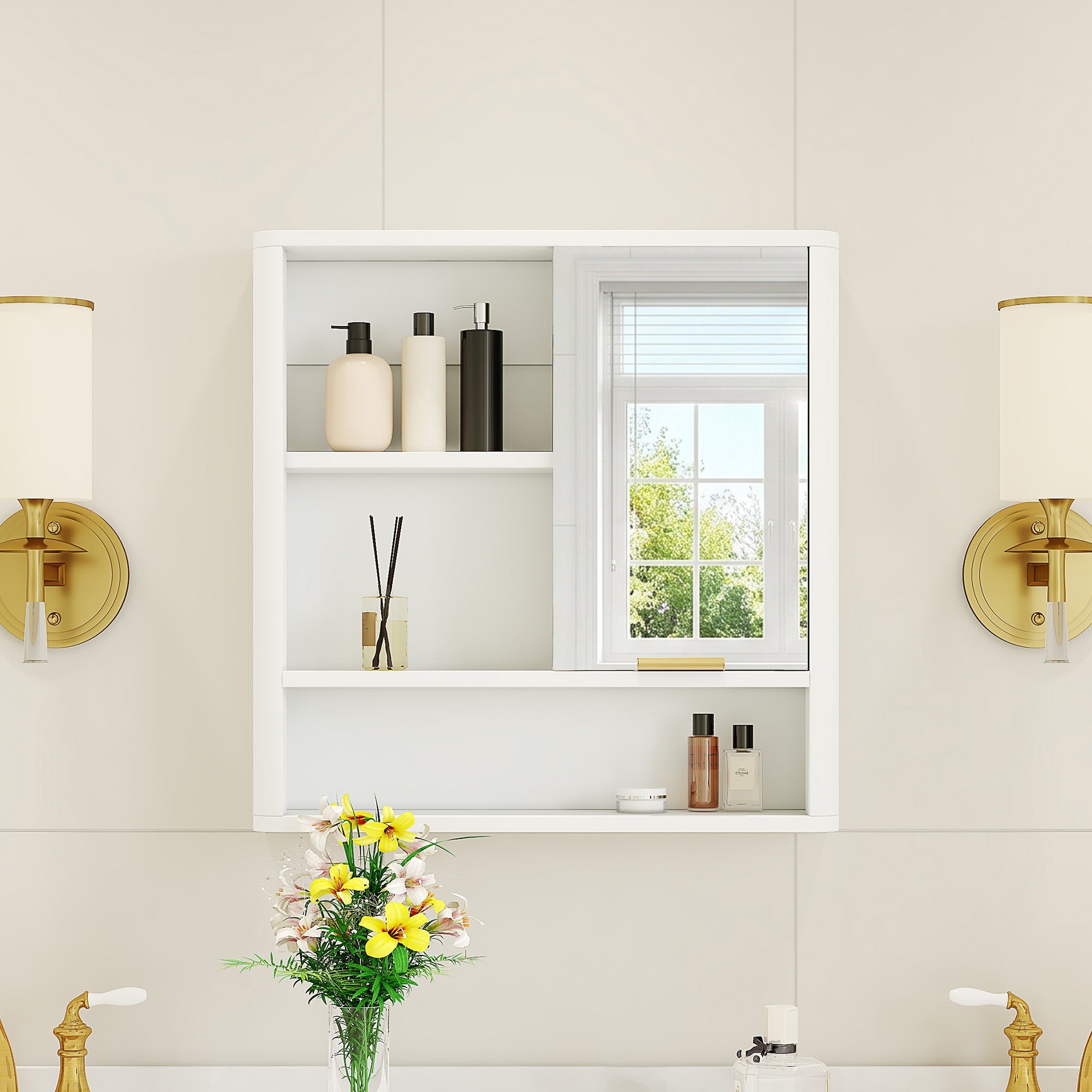 Modern Bathroom Mirror Cabinet with Open Shelves by HouseOfZazla