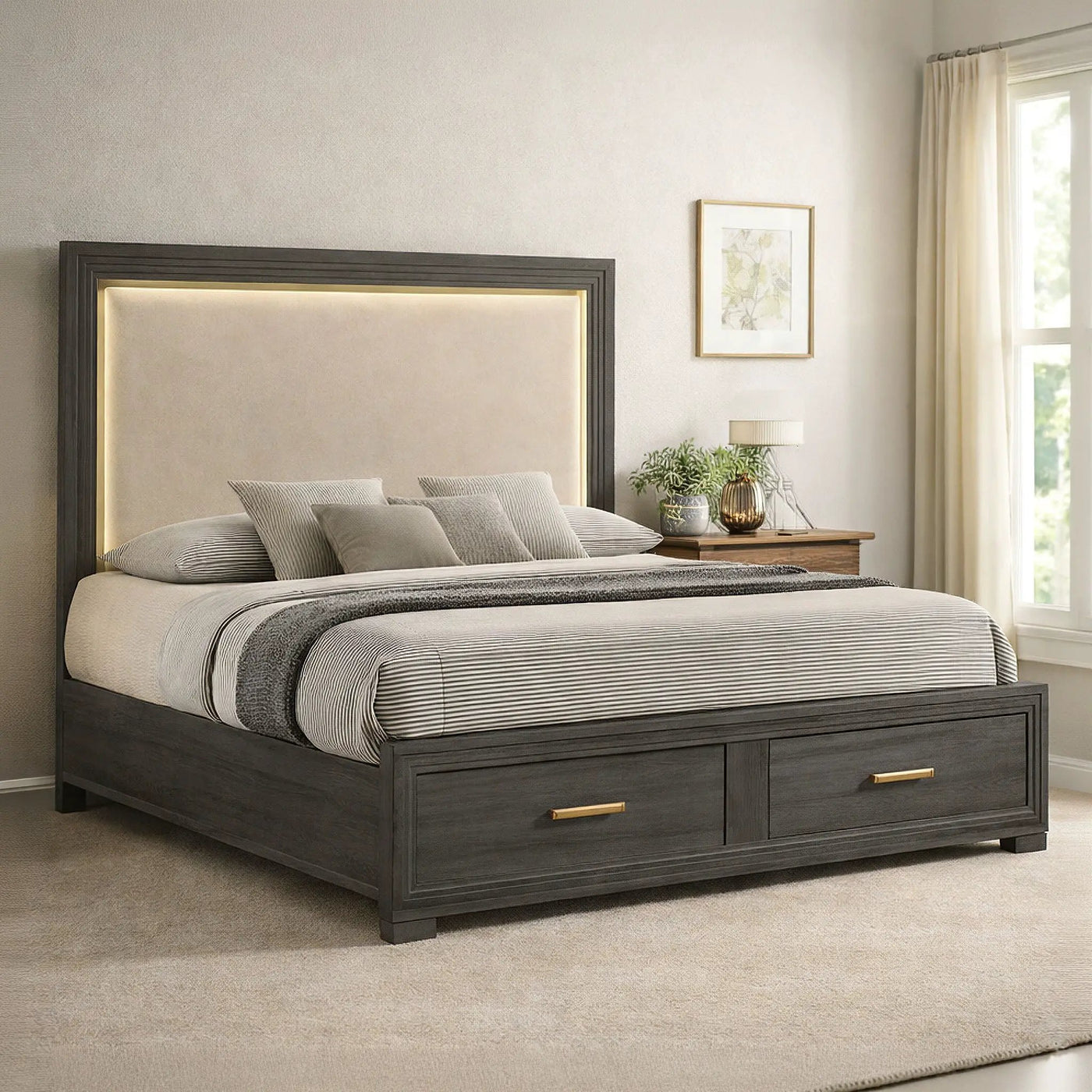 Colorado - Bed With Upholstered LED Headboard by HouseOfZazla