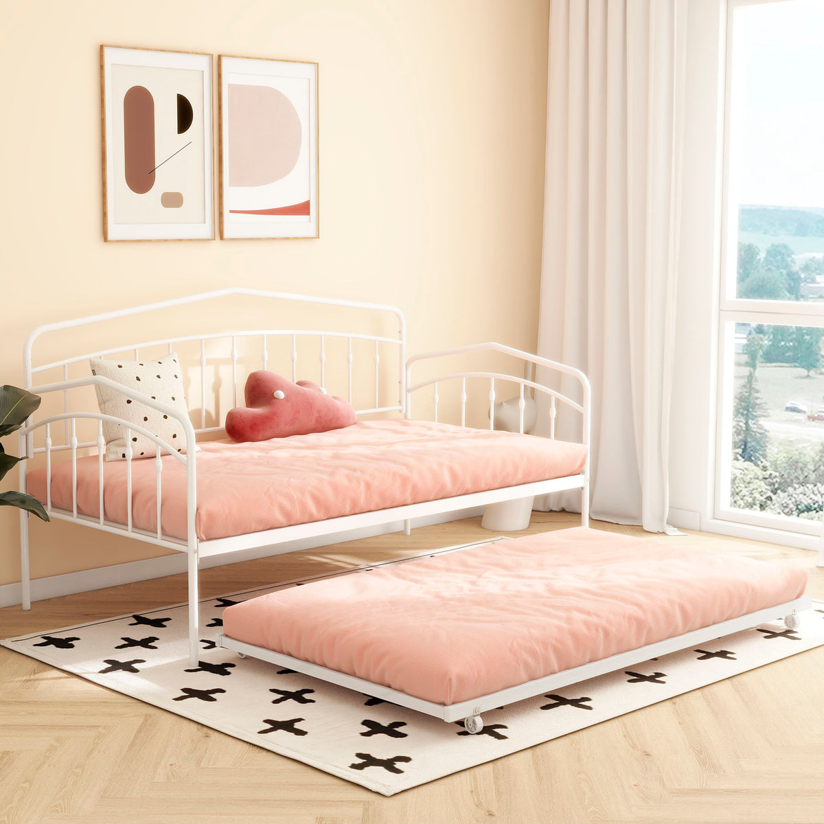 Fox Daybed With Twin Trundle - Metal Frame, Black or White, photo 16 of 29