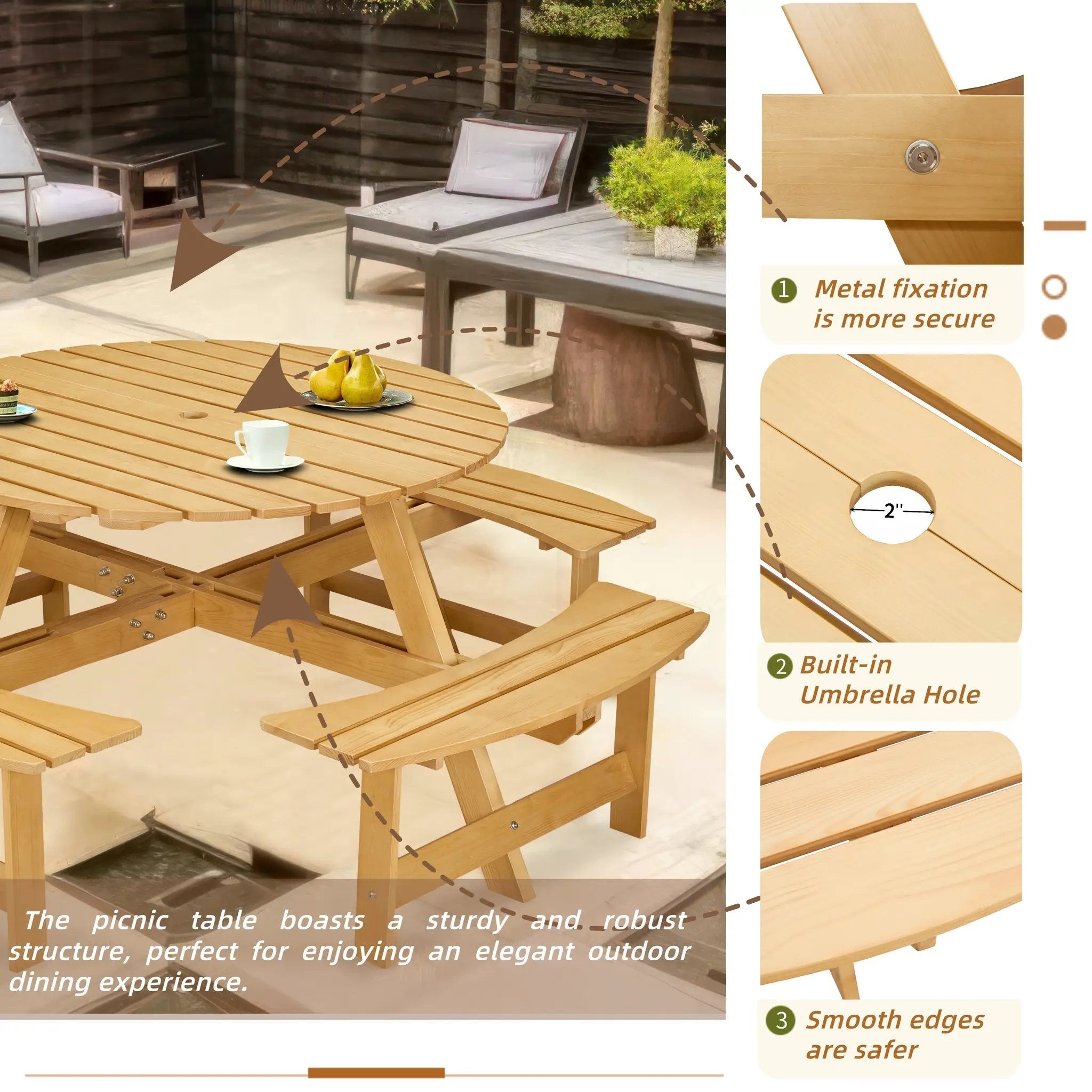 Outdoor 8 Person Picnic Table Set with Built-in Benches by HouseOfZazla
