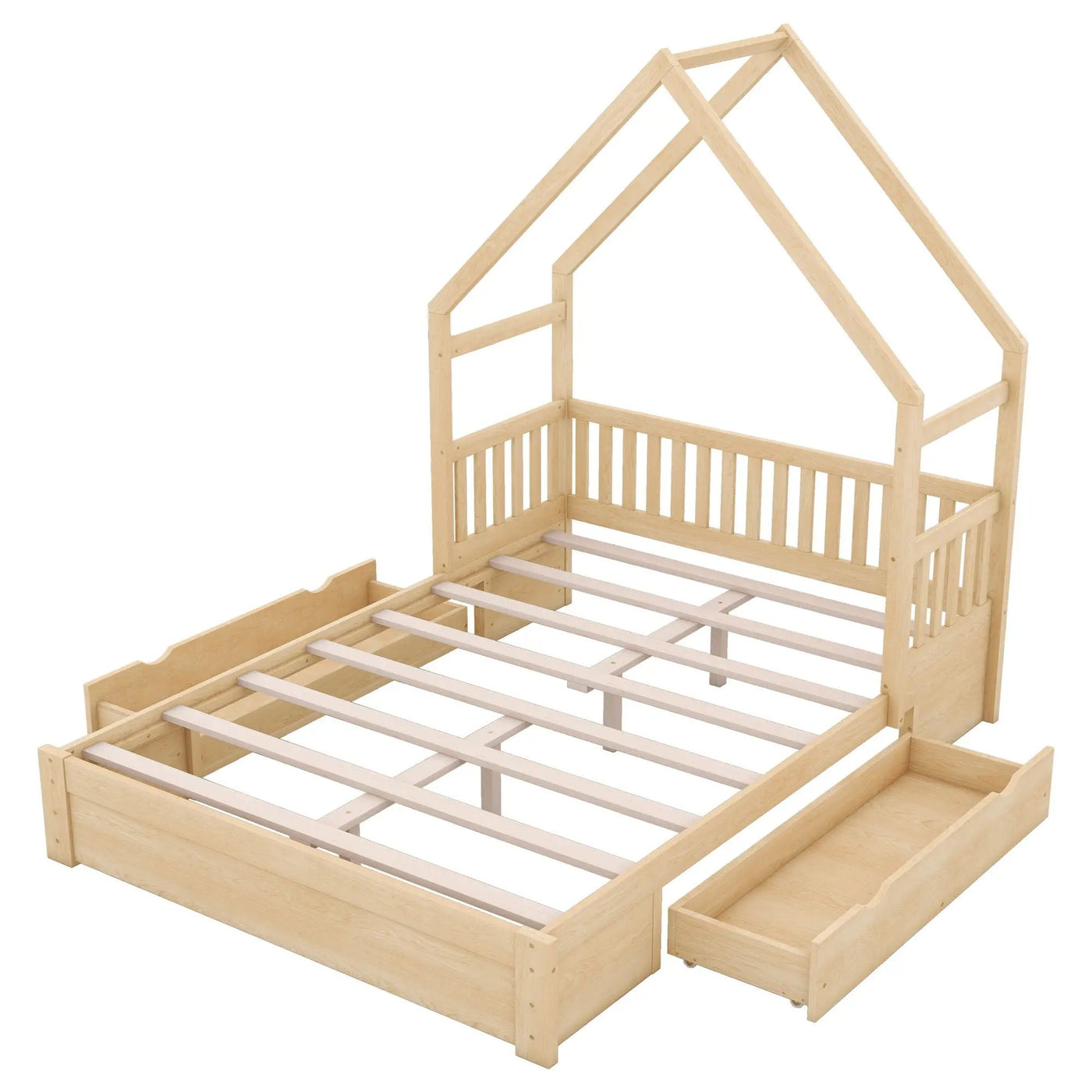 House Style Platform Bed With Guardrail And 2 Drawers by HouseOfZazla