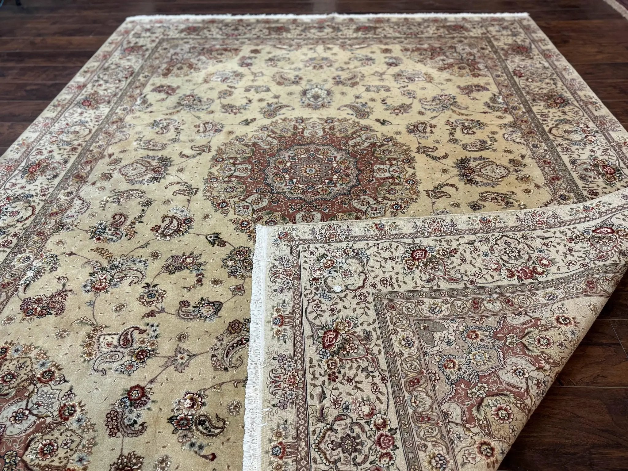 Sino Persian Rug 8x10, Wool and Silk Highlights, 290 KPSI, Floral Medallion by Jewel Rugs