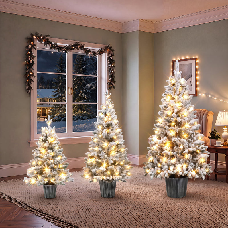 3-Piece Flocked Pre-Lit Christmas Tree Set with Warm White LED Lights - Flocked Finish, photo 3 of 10