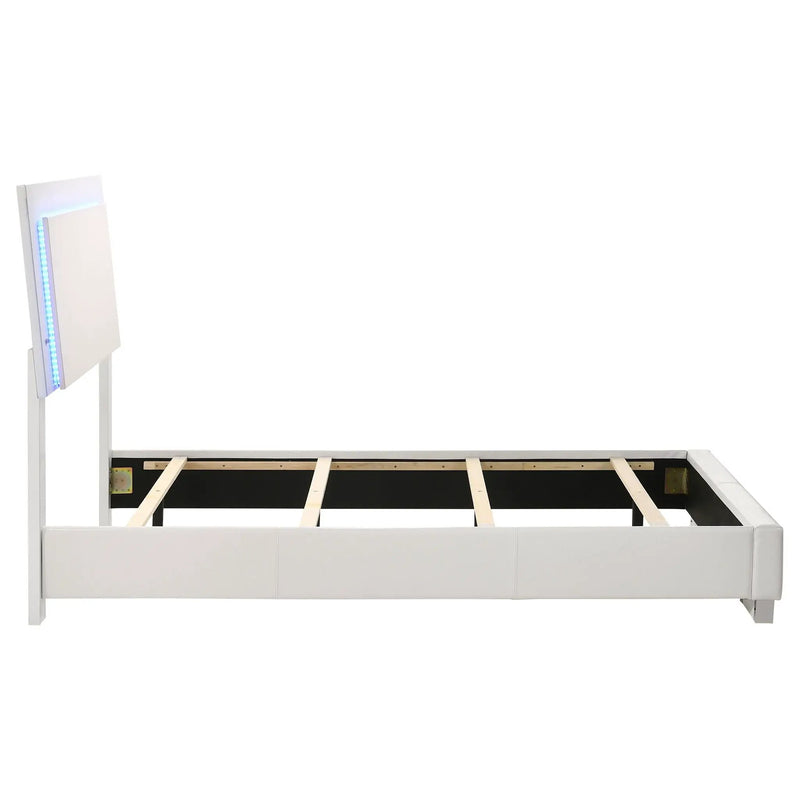 Felicity Wood Twin LED Panel Bed White High Gloss by Unique Piece Furniture