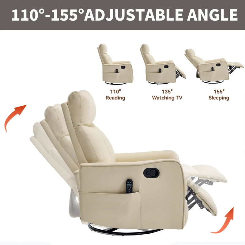 Beige Heat Massage Manual Recliner Chair with Rocker and Swivel by HouseOfZazla