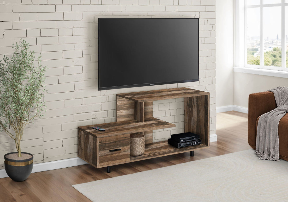 Contemporary TV Stand with Storage Drawer - Light Brown, Black, or White, photo 2 of 12